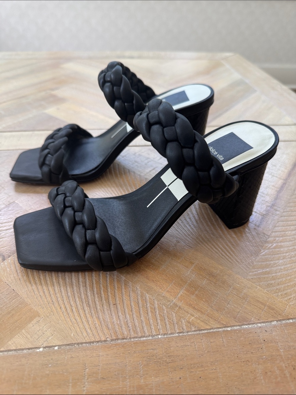 Dolce Vita Black Braided Double-Strap Block Heels